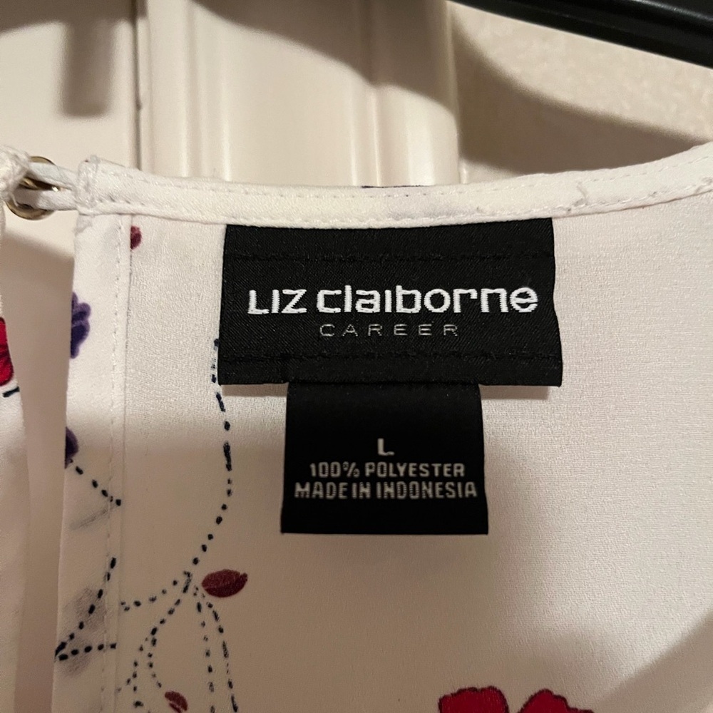 Liz Claiborne Large Floral Blouse White Long Sleeve Gold Button Accent Top - Picture 4 of 9